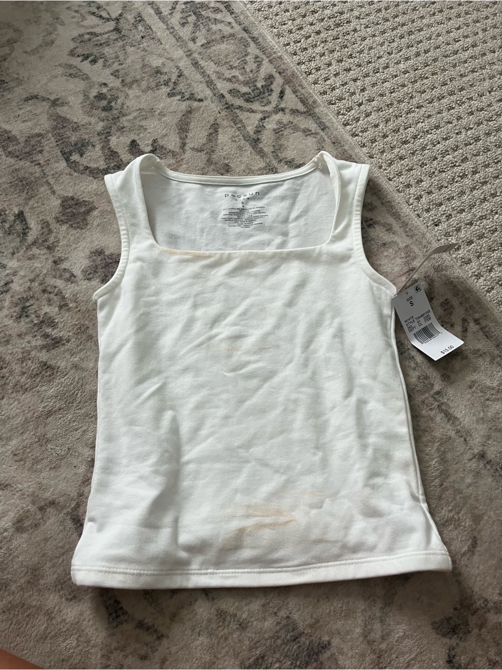 PacSun White Square Neck Ribbed Tank Top